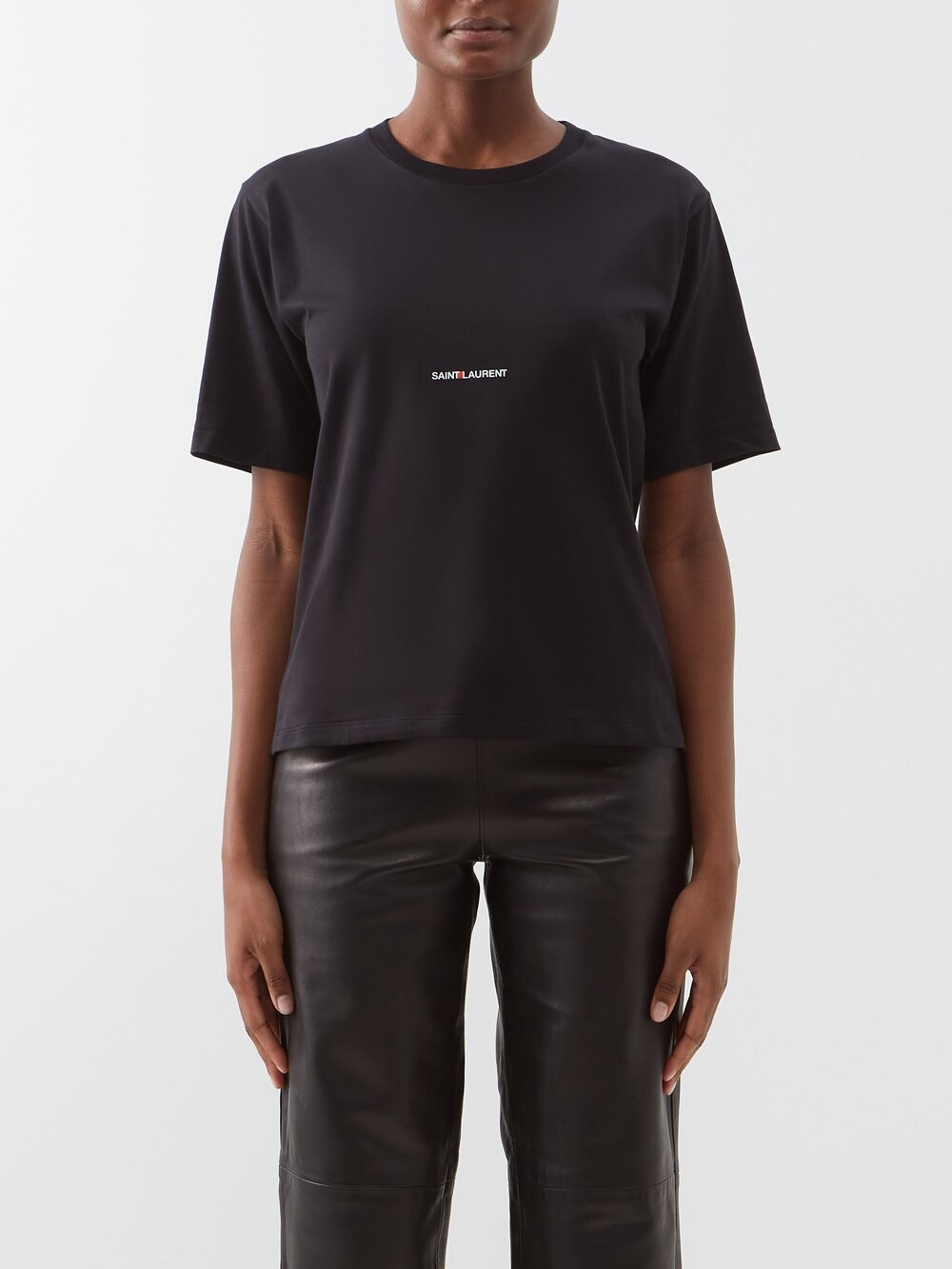 

Футболка из хлопкового джерси с логотипом Saint Laurent, черный