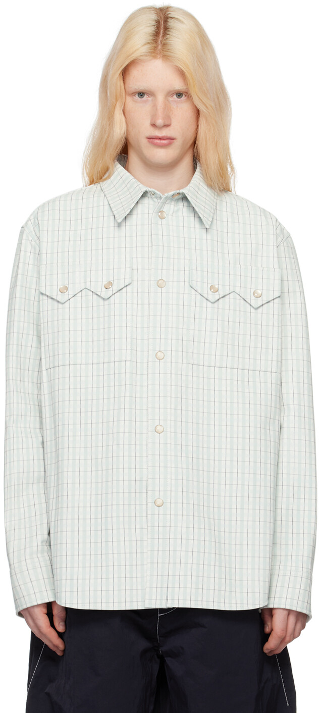 

Бело-зеленая рубашка с принтом Bottega Veneta, цвет White/Grey/Mint