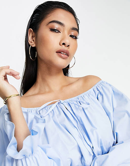 

Голубая блузка с открытыми плечами из поплина River Island
