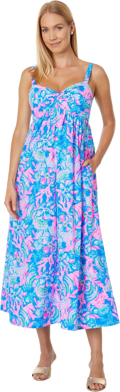

Хлопковое платье миди Azora Lilly Pulitzer, цвет Blue Tang Sitting Seaside