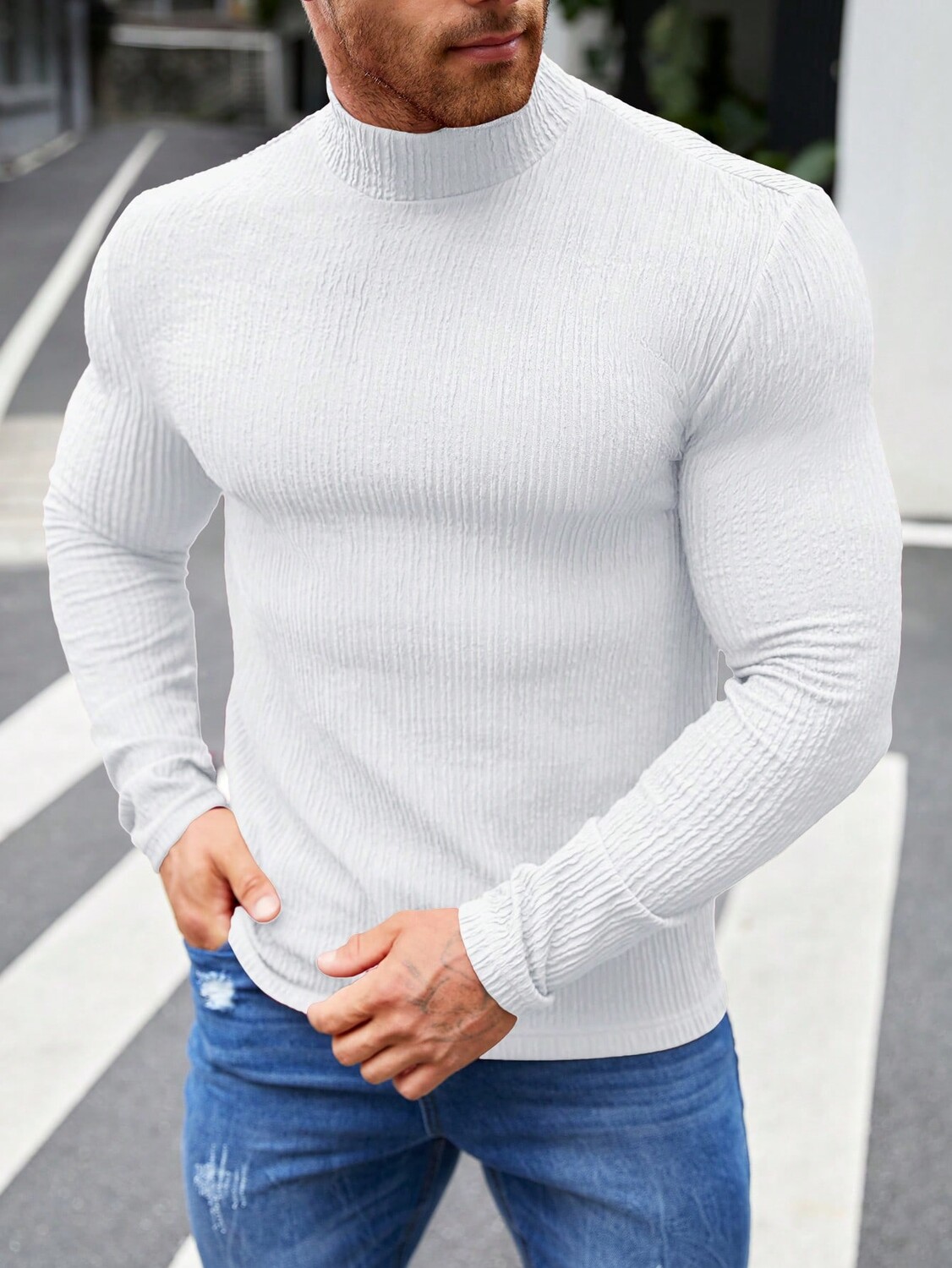 

Мужская футболка Manfinity Homme трикотажная повседневная водолазка, белый цвет