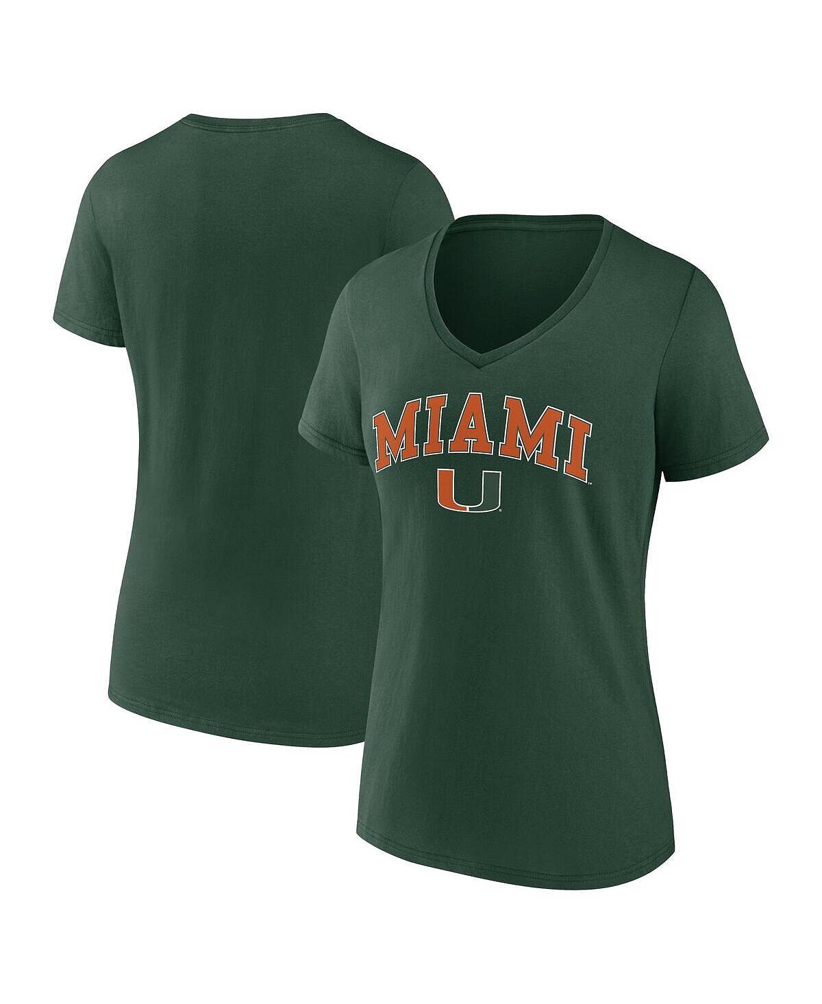 

Зеленая женская футболка с v-образным вырезом и фирменным логотипом Miami Hurricanes Evergreen Campus Fanatics, зеленый