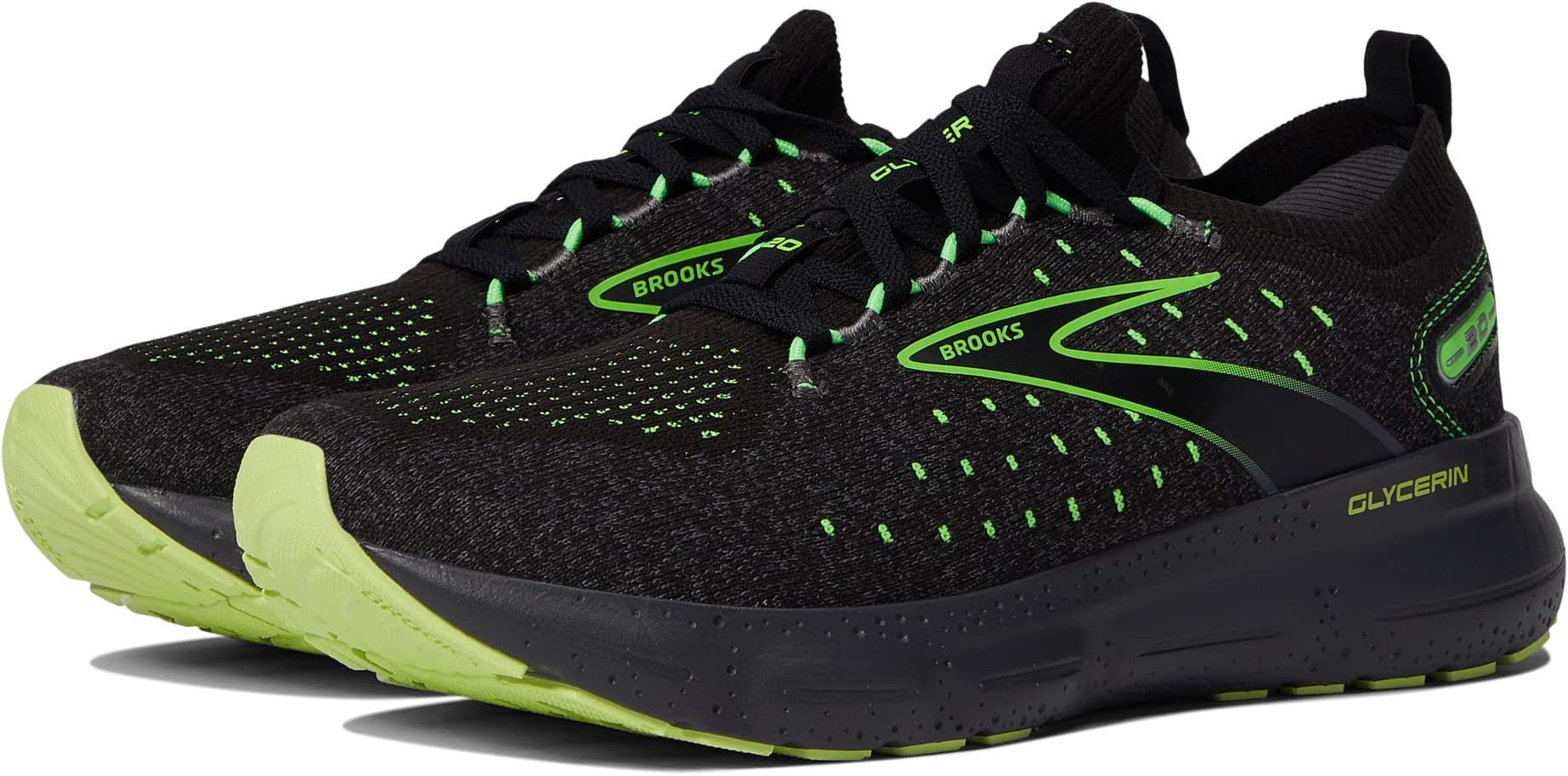 

Кроссовки Brooks Glycerin StealthFit 20, цвет Black/Pearl/Green Gecko