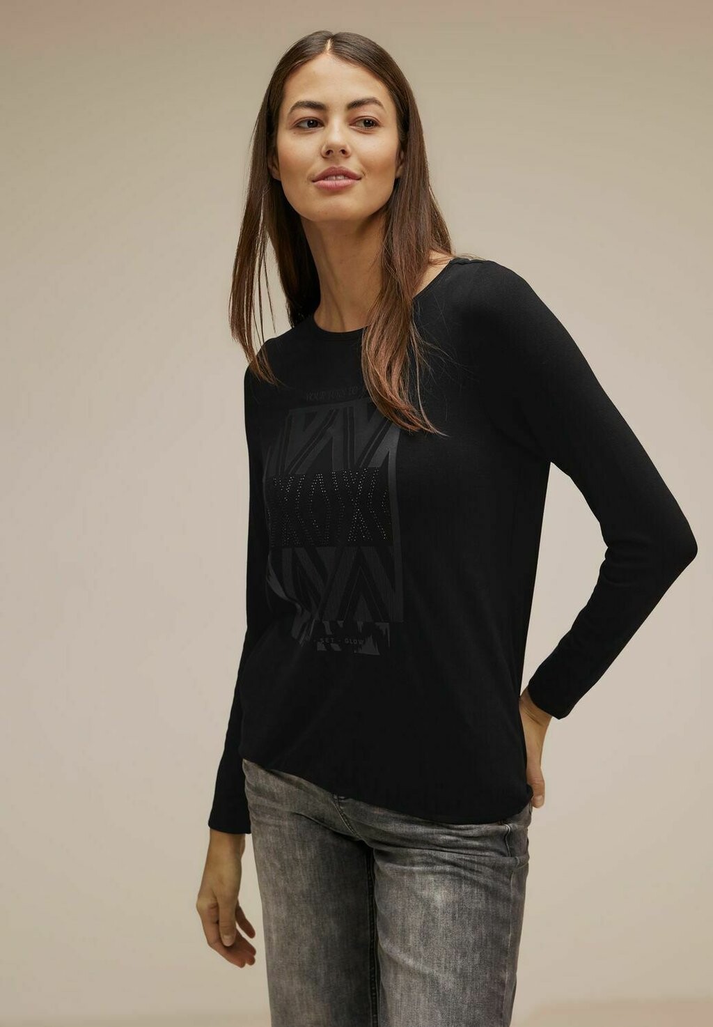 

Футболка с длинными рукавами Mit Artwork Print Street One, цвет schwarz
