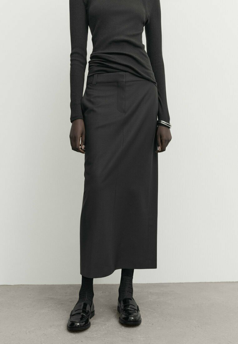 Длинная юбка Massimo Dutti, темно-серый меланж