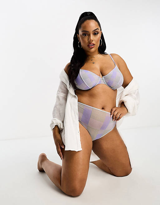 

Фиолетово-синие стринги из контрастной сетки ASOS DESIGN Curve Astrid