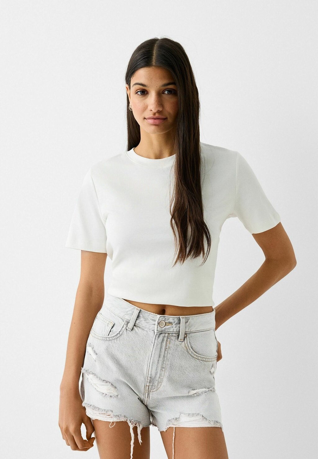 

Джинсовые шорты Bershka, светло-серый меланж