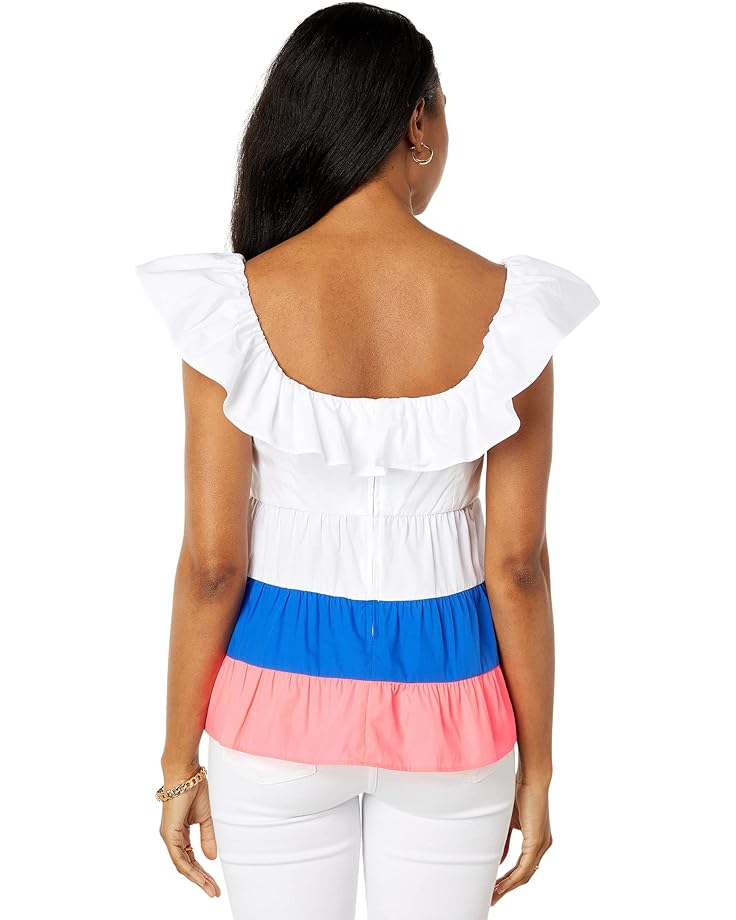 coral beach resort sharjah Топ Lilly Pulitzer Emie Ruffle Top, цвет Resort White/Borealis Blue/Lillys Coral Color-Block