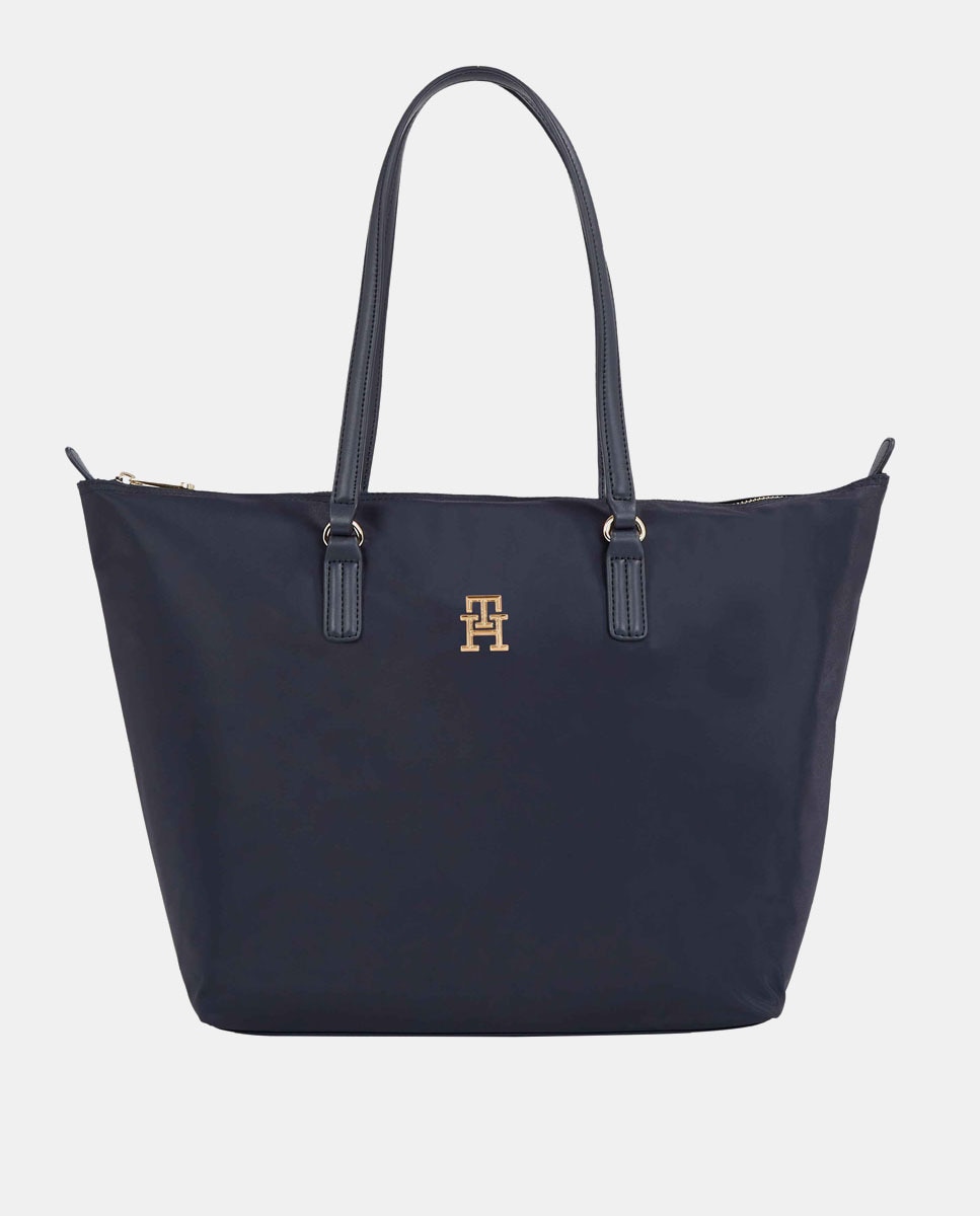 Темно-синяя сумка-тоут из переработанной ткани с логотипом TH и застежкой-молнией Tommy Hilfiger, темно-синий