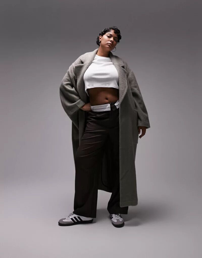 

Зелёное пальто с начесом Topshop Curve с накладными карманами, Серый