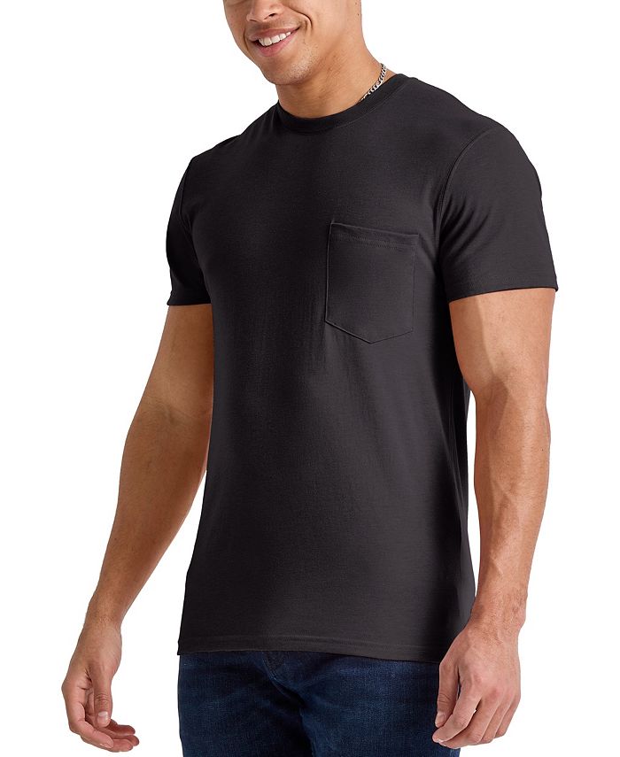 Мужская оригинальная хлопковая футболка с короткими рукавами и карманами Hanes, черный