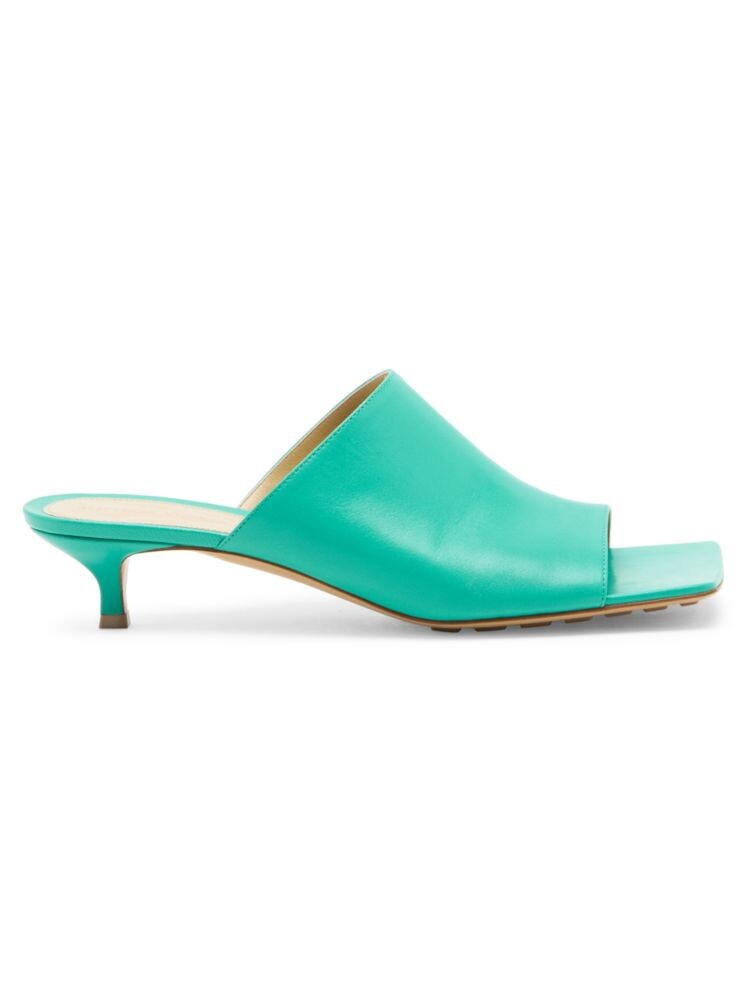 

Кожаные мюли на каблуке-рюмочке Bottega Veneta, цвет Acid Turquoise