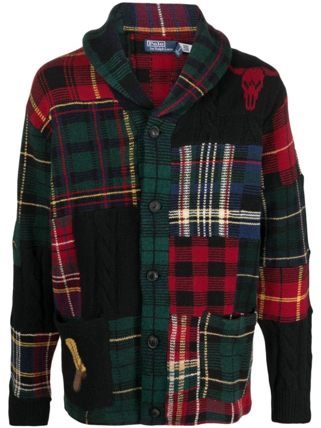 

Polo Ralph Lauren клетчатый кардиган в технике пэчворк, черный