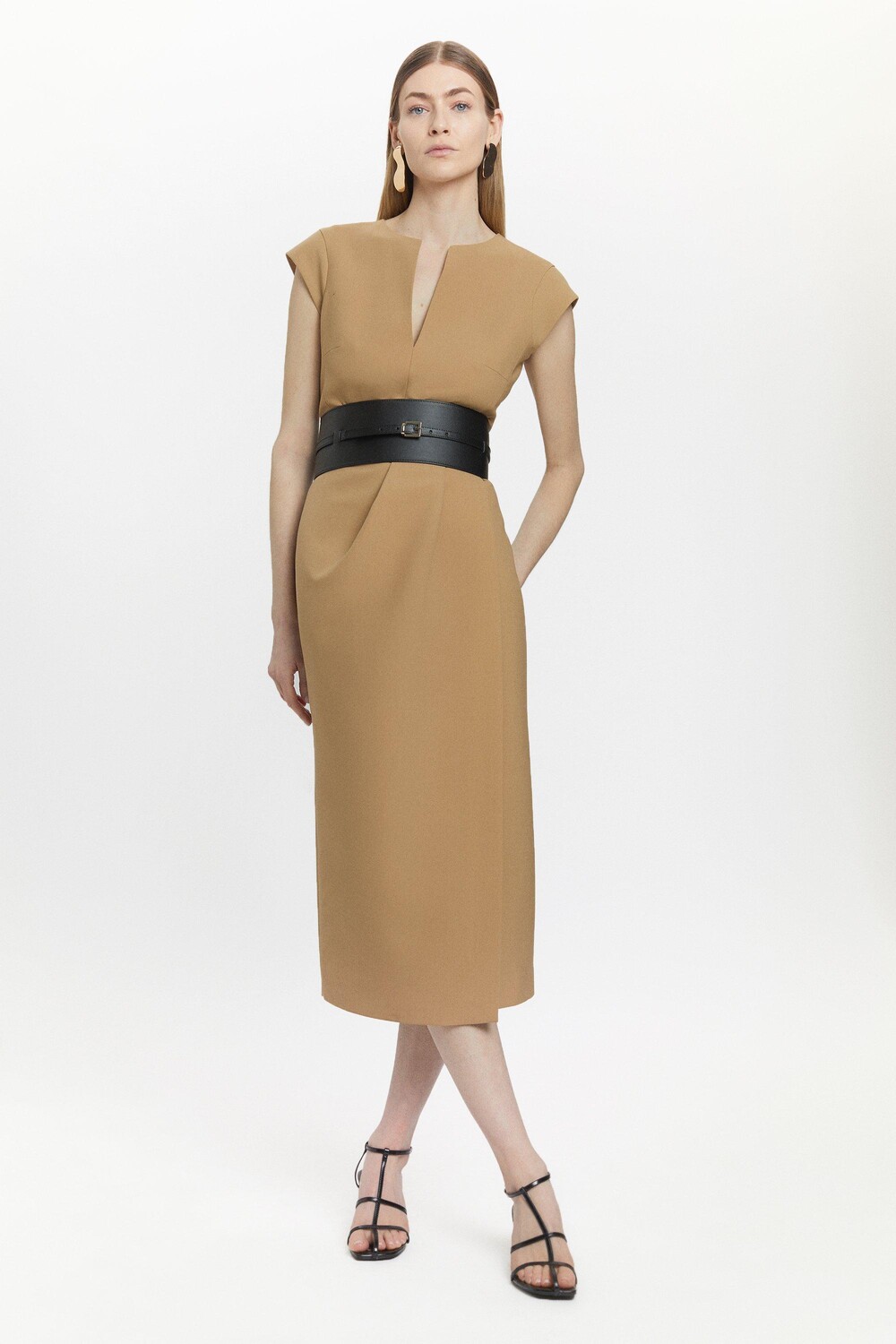 

Платье миди из смесовой шерсти Karen Millen, бежевый