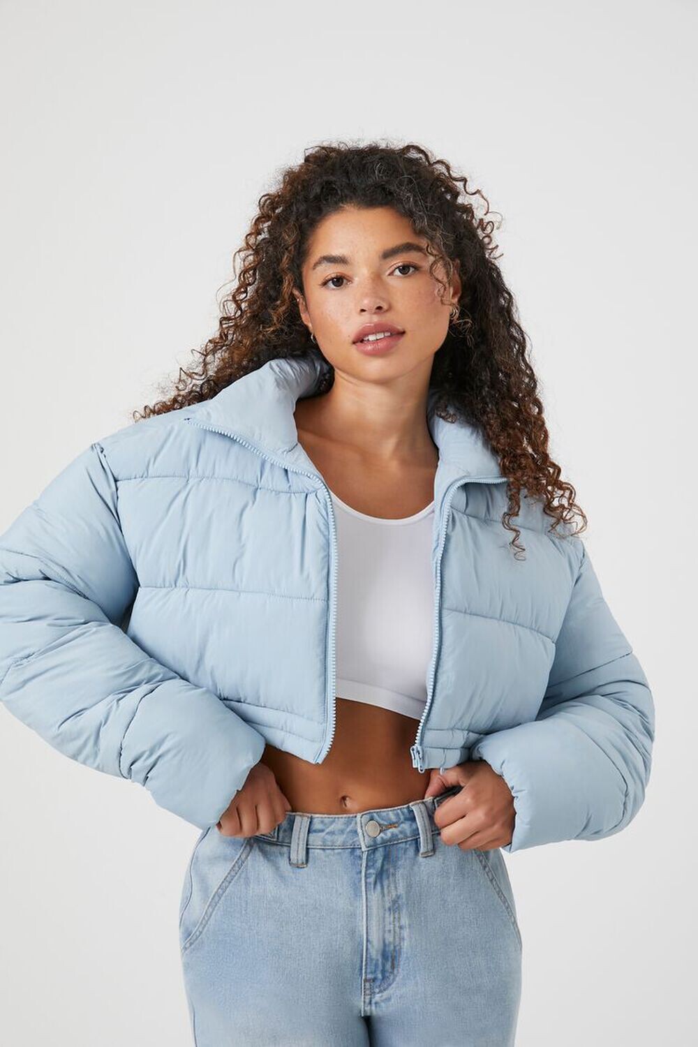 

Укороченная куртка-пуховик Forever 21, синий