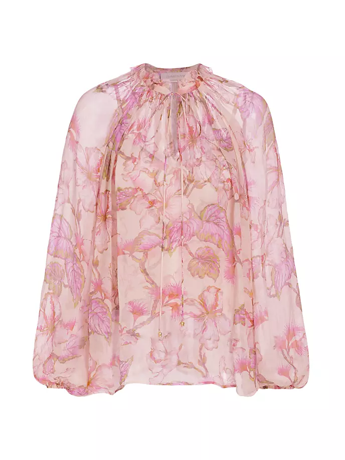 

Полупрозрачная блузка с цветочным принтом Matchmaker Zimmermann, цвет coral hibiscus