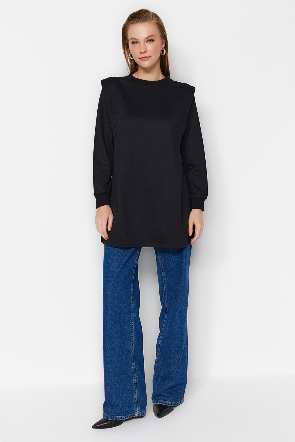 

Черный стеганый вязаный свитшот Trendyol Modest