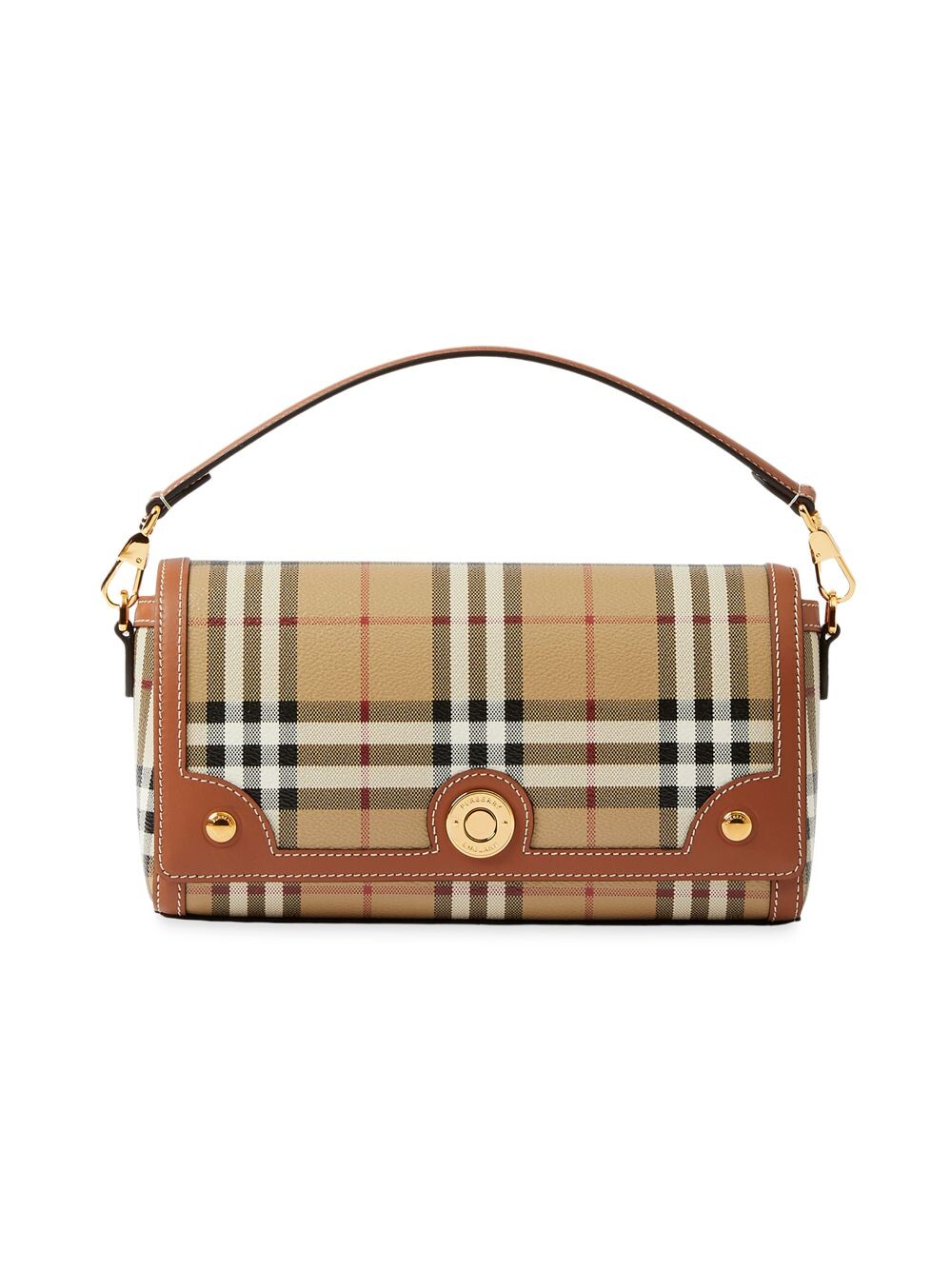 

Клетчатая и кожаная сумка для заметок с верхней ручкой Burberry, коричневый