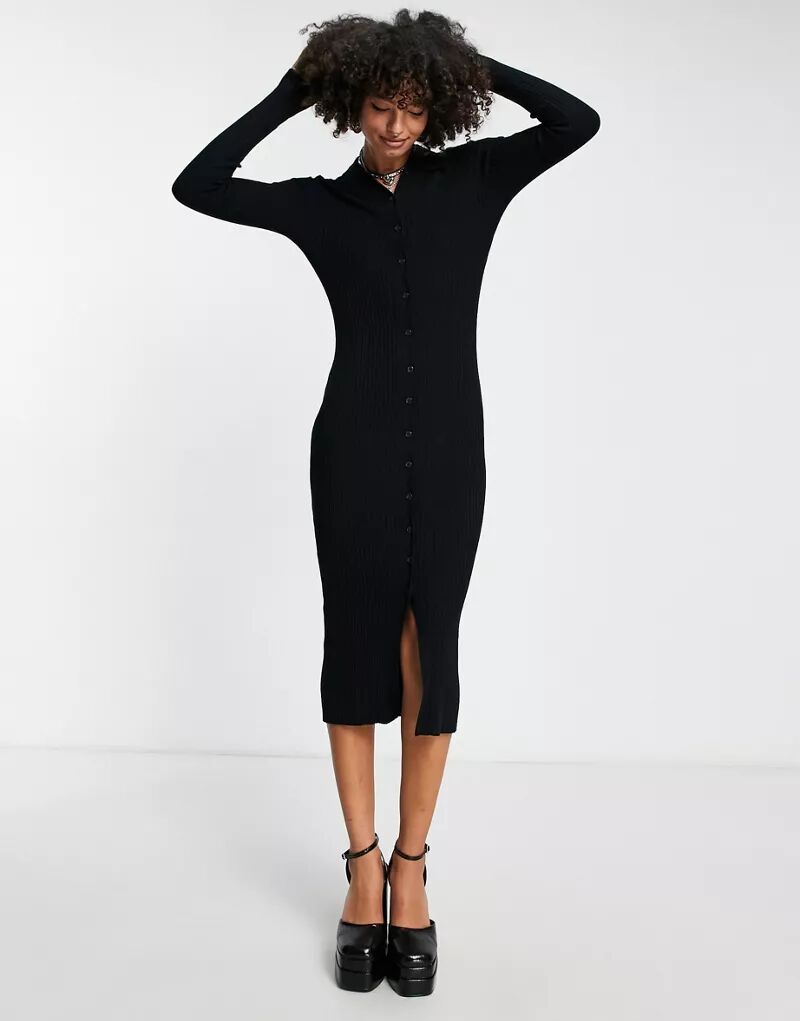 EDITED – черное платье-миди с пуговицами спереди