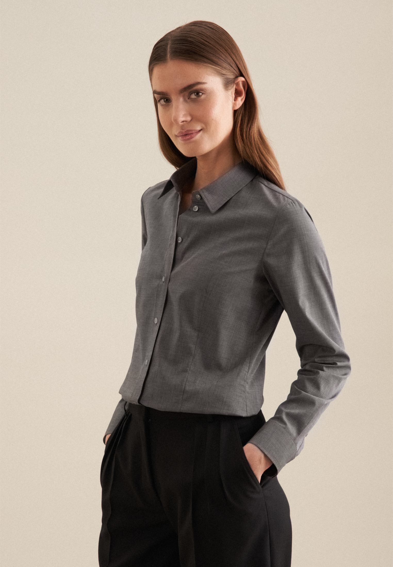 Блуза Seidensticker Hemd Regular, серый