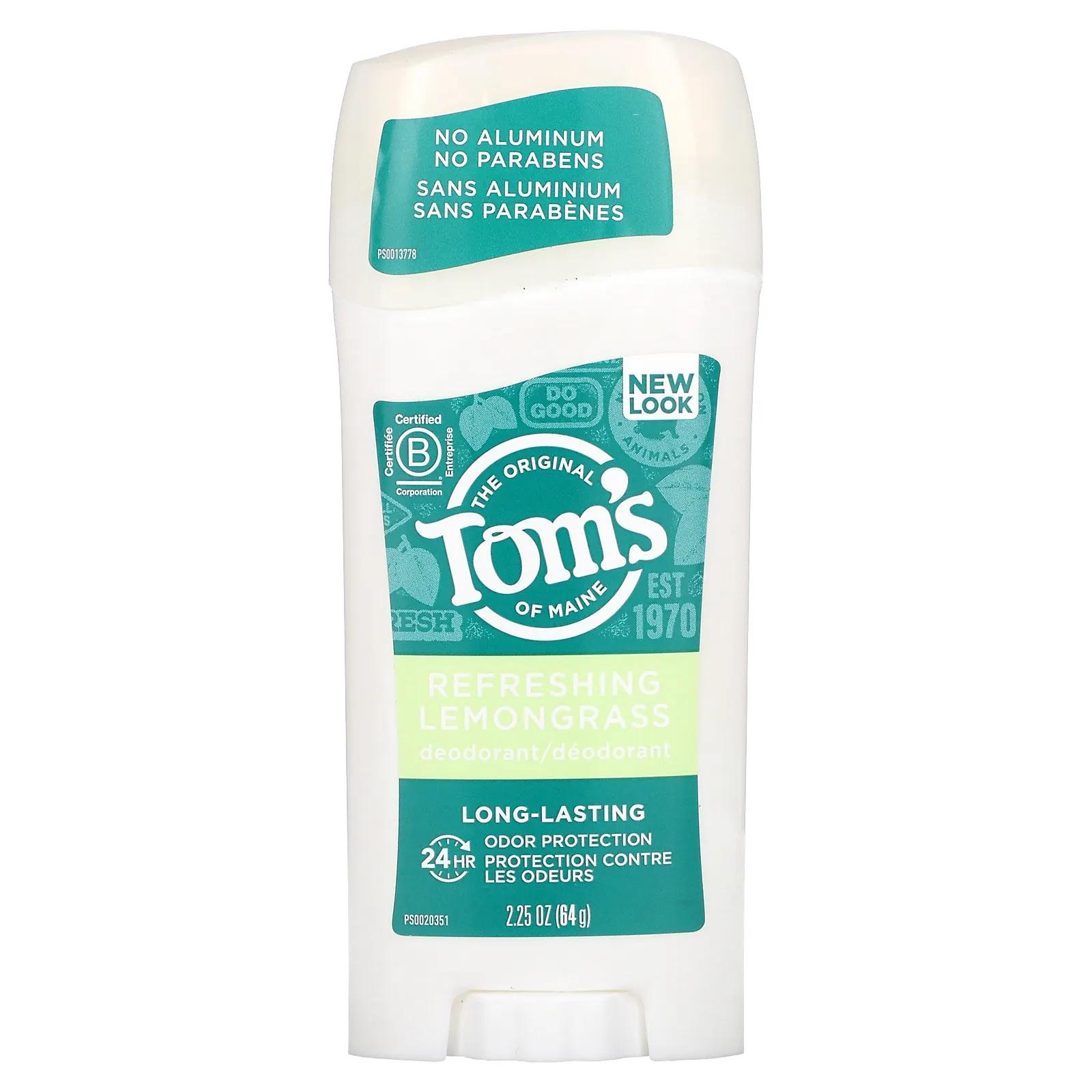 Tom's of Maine Дезодорант длительного действия с освежающим лемонграссом 2,25 унции (64 г) tom s of maine дезодорант длительного действия свежий абрикос 64 г 2 25 унции