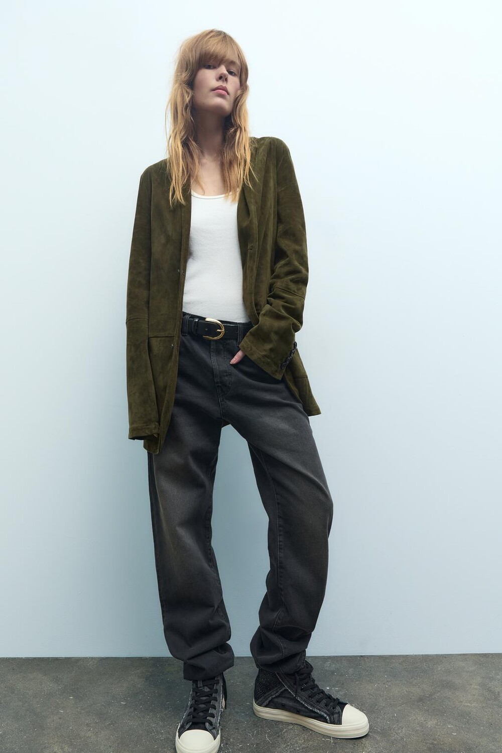

Высокие кроссовки из денима ZARA, темно-серый