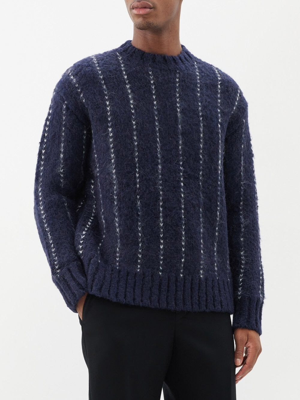 

Полосатый свитер жаккардовой вязки Sacai, синий