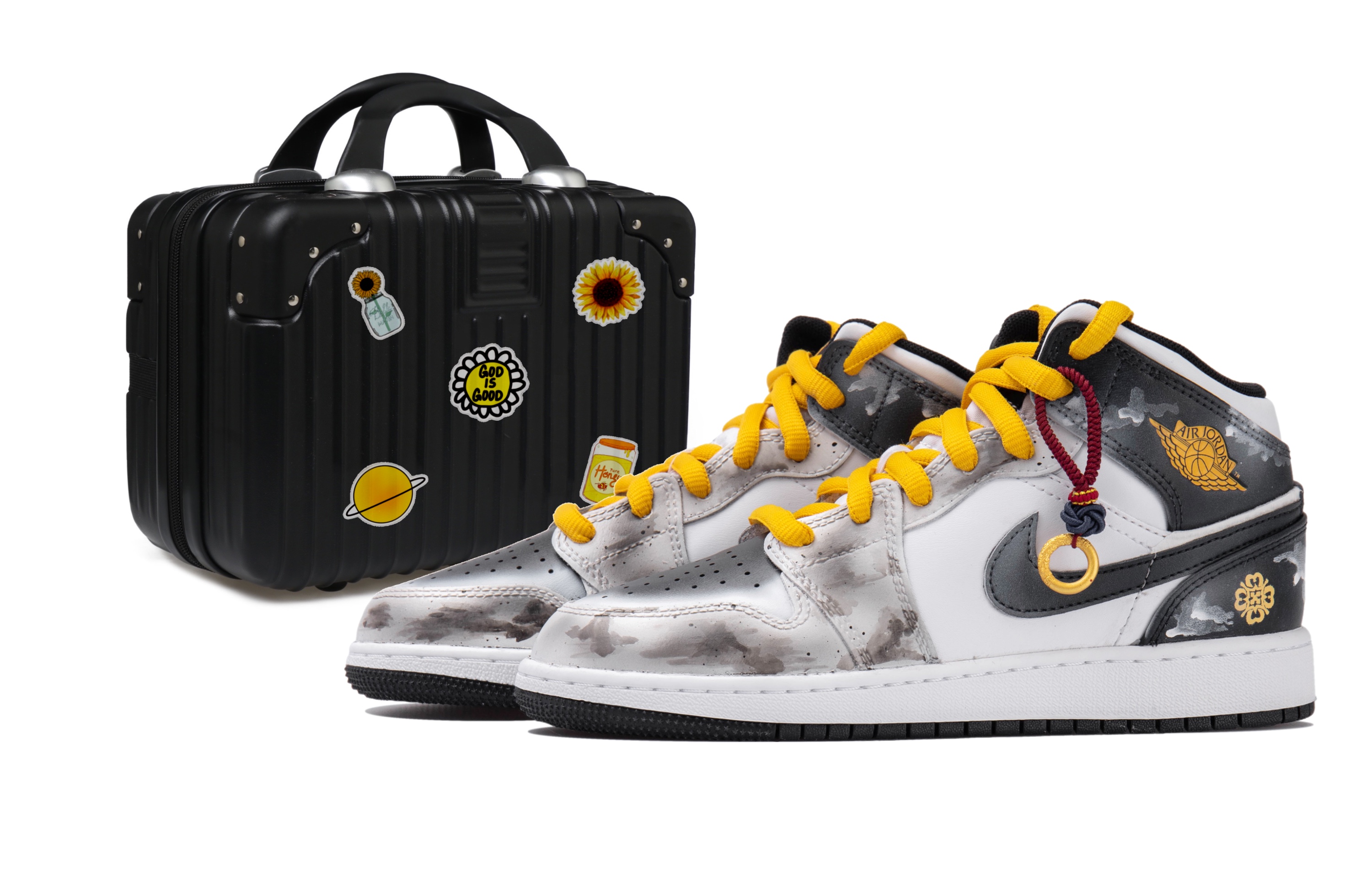 

Кроссовки Air Jordan 1 Vintage Basketball Shoes Women's Low-top Black/white/grey/yellow, черный/белый/серый