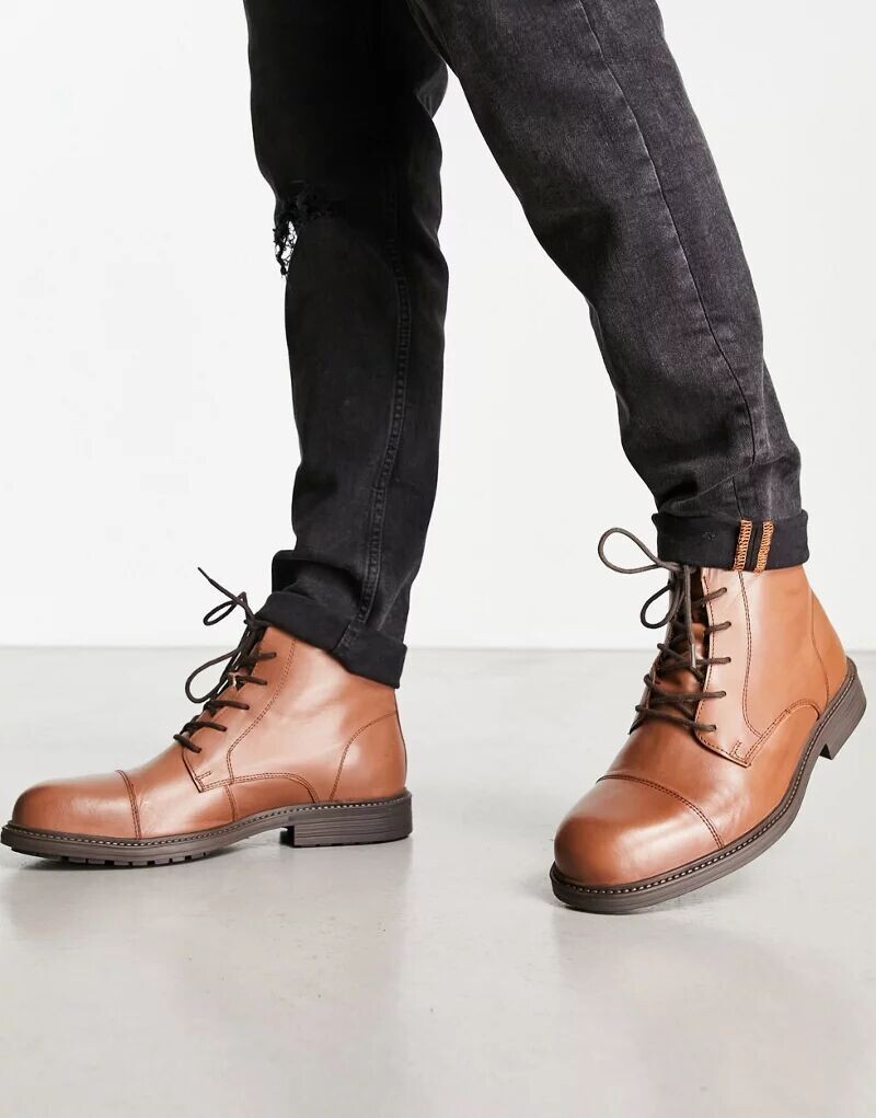 

Классические кожаные ботинки коньячного цвета Jack & Jones
