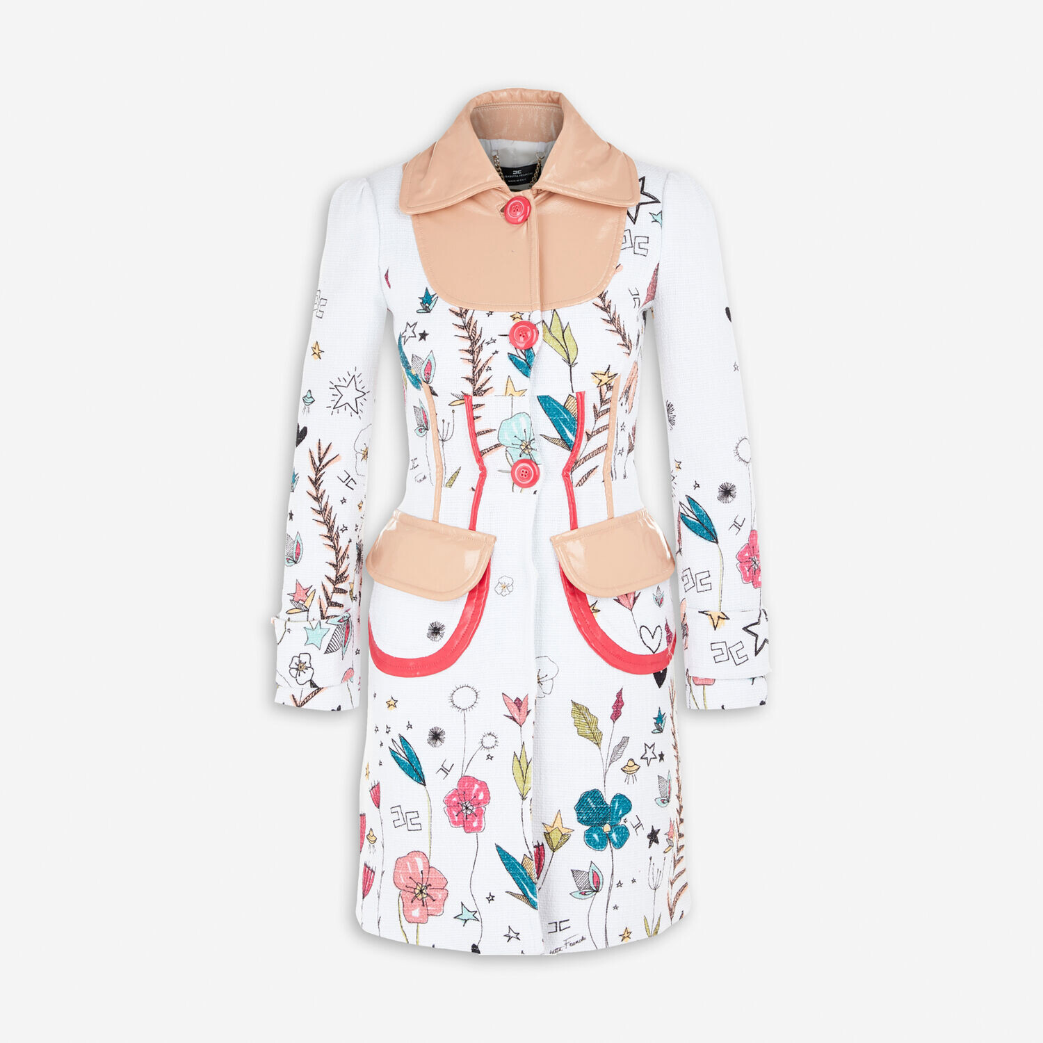 

Белое пальто с ярким мотивом Elisabetta Franchi