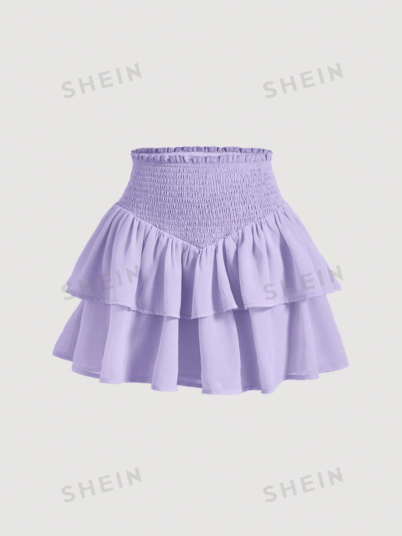 SHEIN MOD SHEIN MOD женская двухслойная мини-юбка с асимметричным подолом и рюшами и присборенной талией, фиолетовый