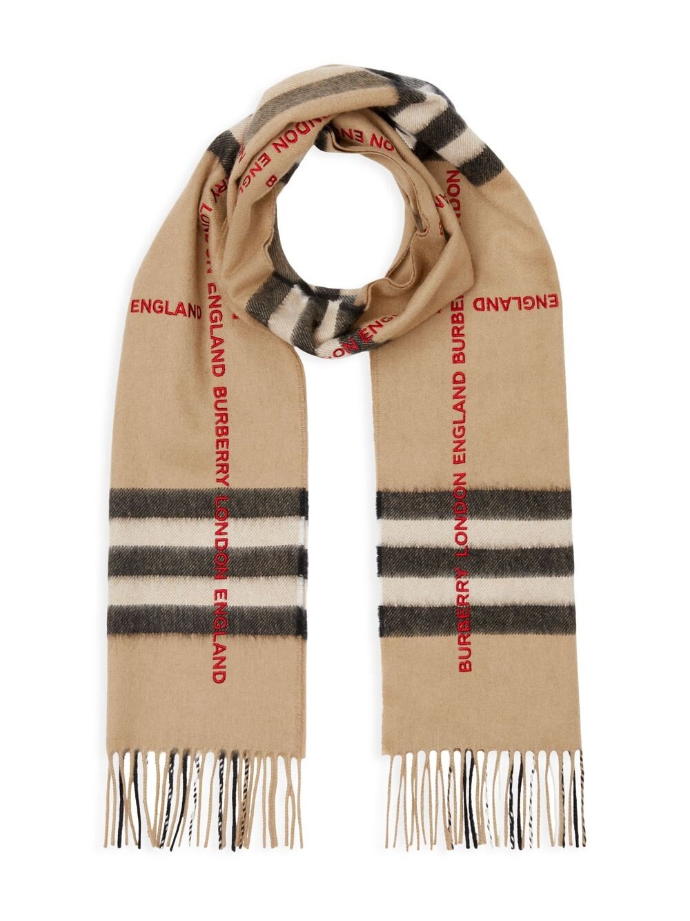 

Кашемировый шарф в гигантскую клетку с логотипом Burberry, бежевый
