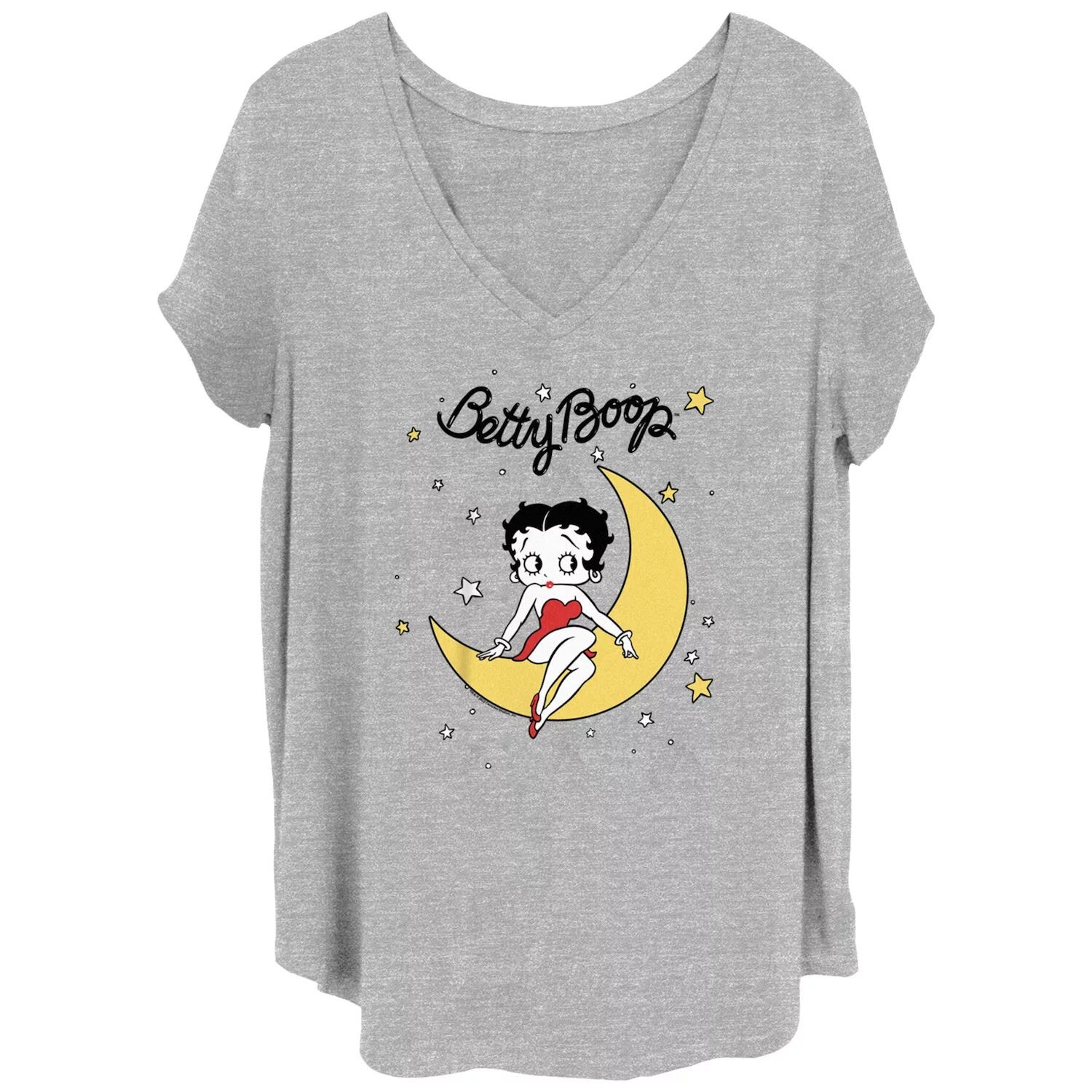

Футболка Betty Boop Sitting On Moon с V-образным вырезом и графическим рисунком для юниоров больших размеров Licensed Character