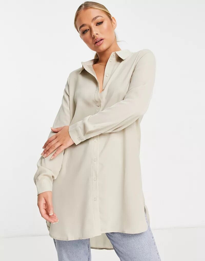 

Серая рубашка оверсайз с длинными рукавами Vero Moda