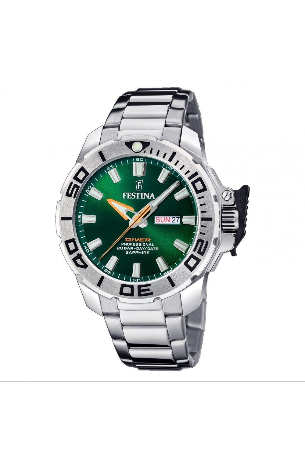 

Классические аналоговые кварцевые часы Diver из нержавеющей стали - F20665/2 Festina, зеленый