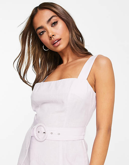 

Сиреневое платье-комбинация с поясом и льняным эффектом Miss Selfridge