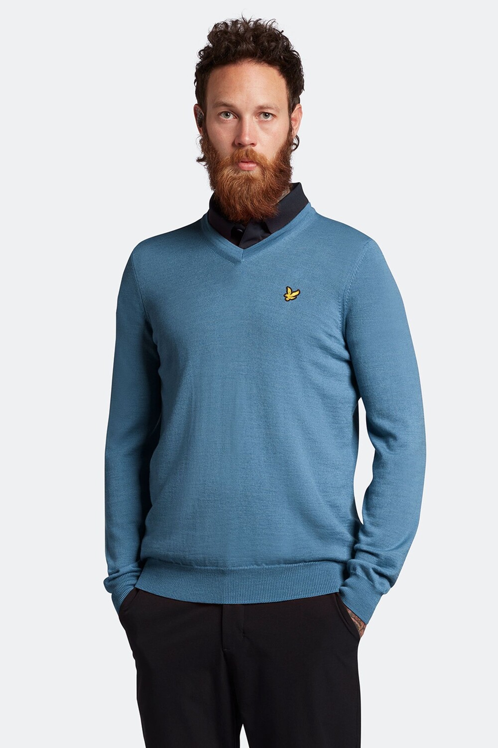 

Свитер с водолазкой и V-образным вырезом Lyle & Scott, синий