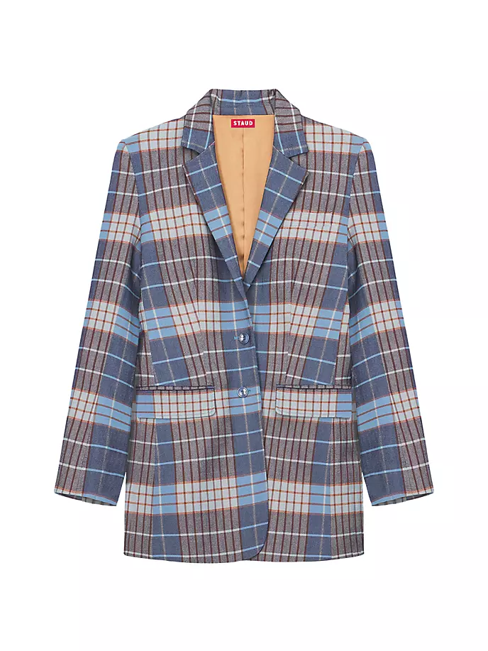 

Большой блейзер в городскую клетку Staud, цвет french blue mega plaid