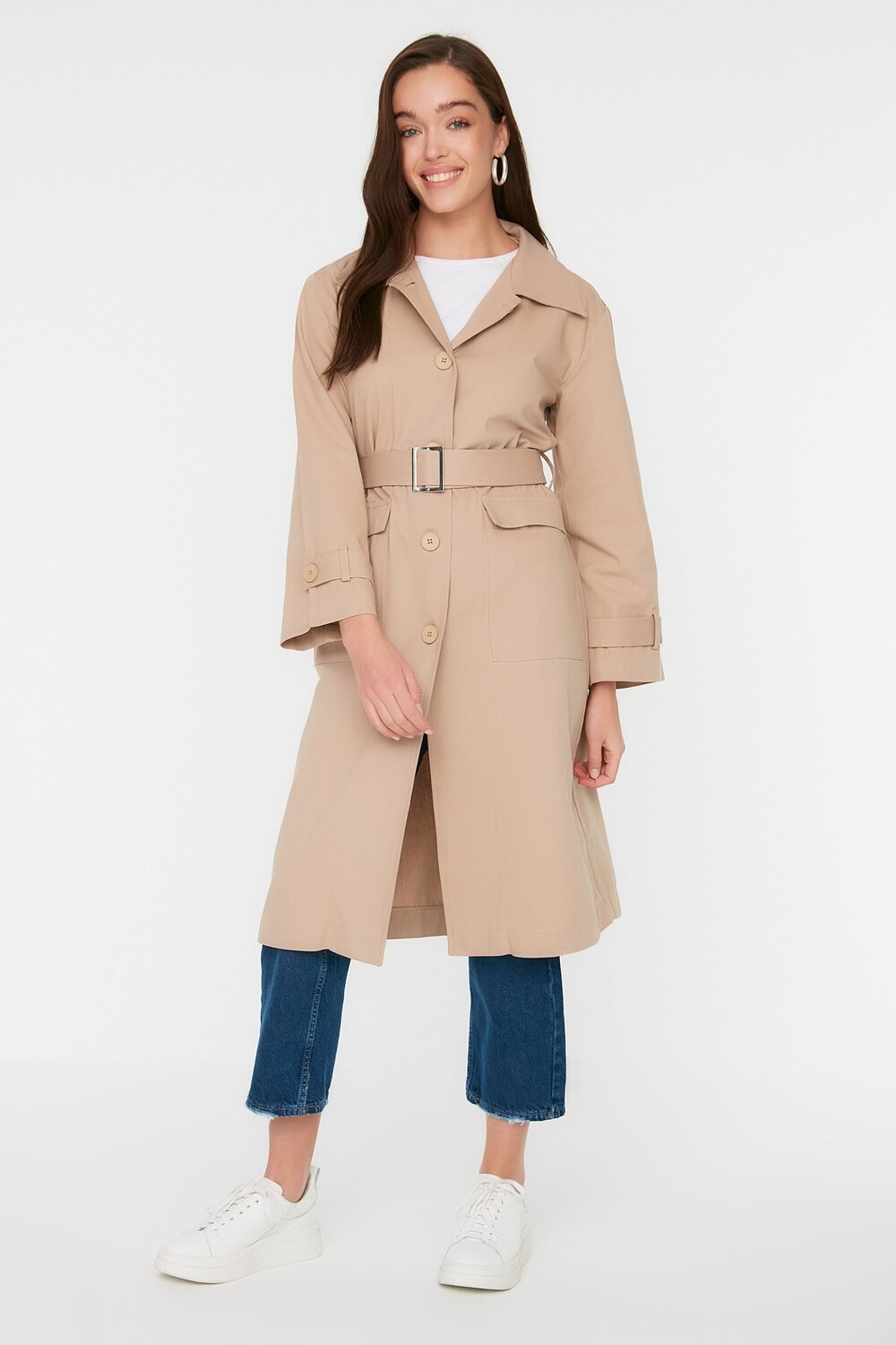

Тренч - Коричневый - Базовый Trendyol Modest, коричневый