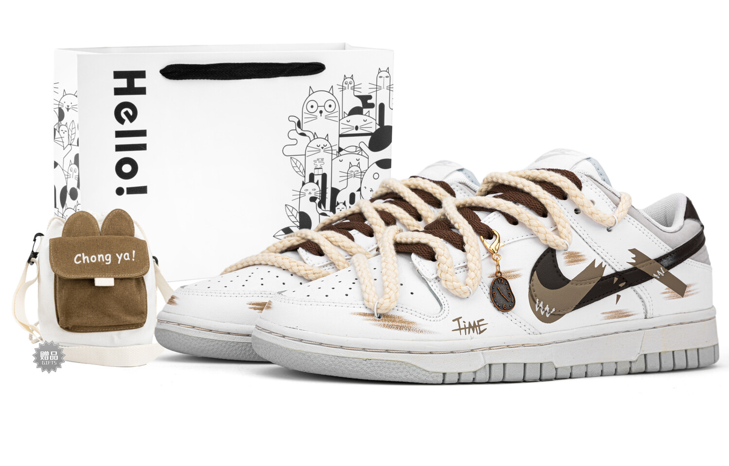

Кроссовки Nike Dunk Skateboarding Shoes Unisex Low-top Black/White/Brown, белый