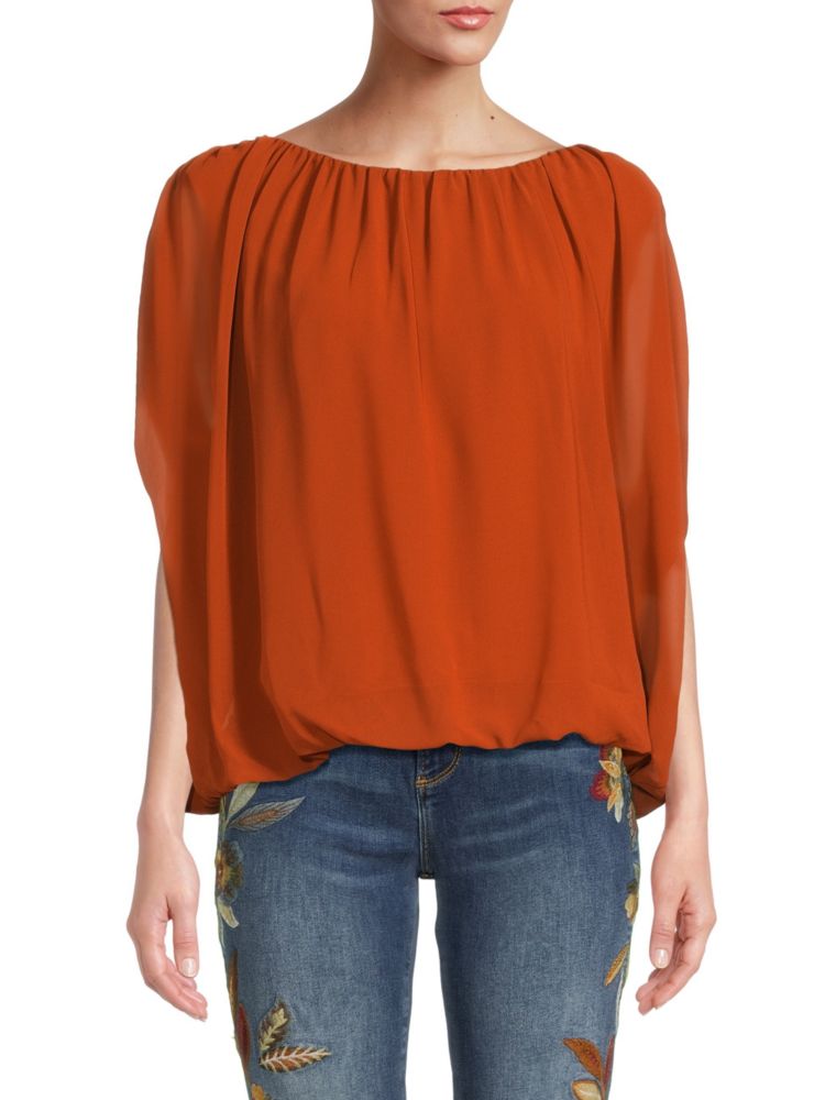 Плиссированный топ-блузон с вырезом «лодочка» Calvin Klein, цвет Tera