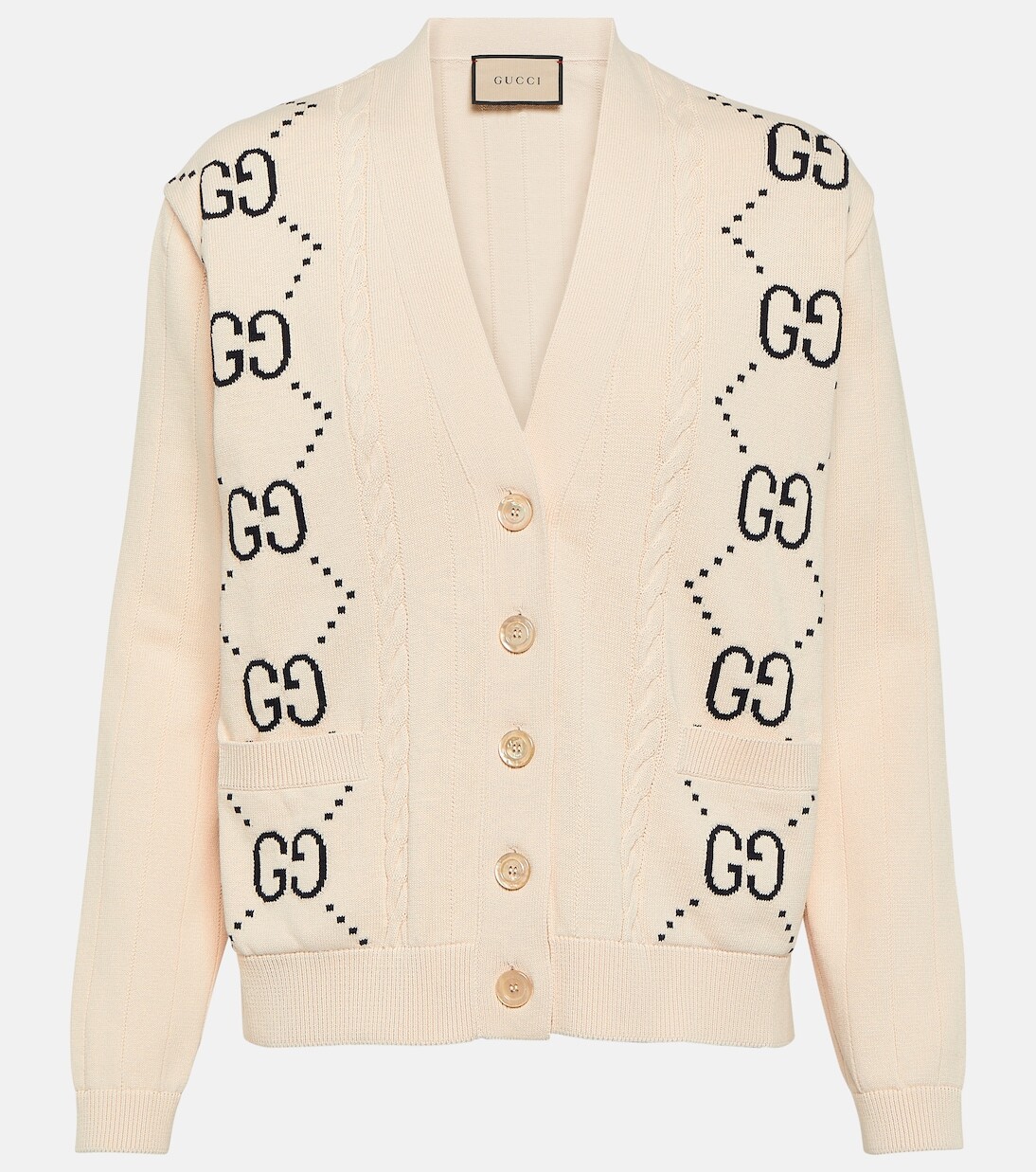 

Кардиган из хлопка вязки интарсия gg Gucci, белый