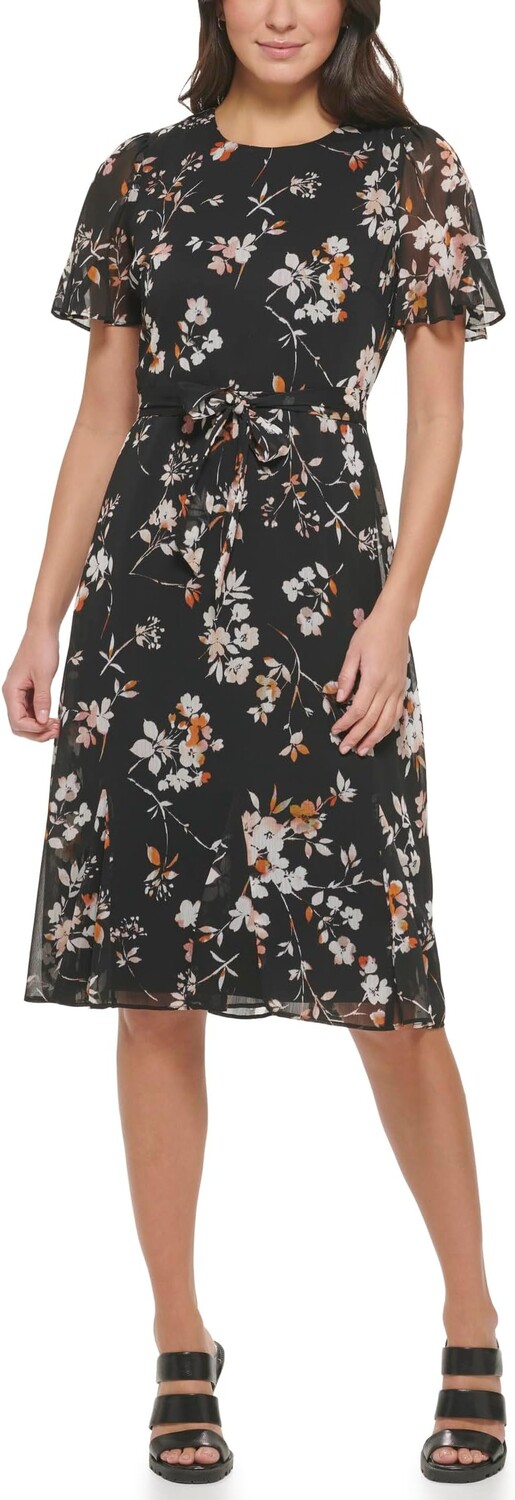 

Платье Chiffon Godet Sleeve and Skirt DKNY, цвет Black Multi