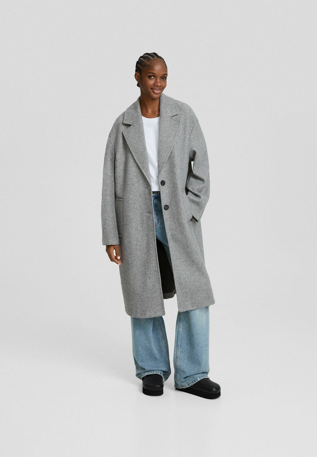 Классическое пальто Bershka, пестрый серый
