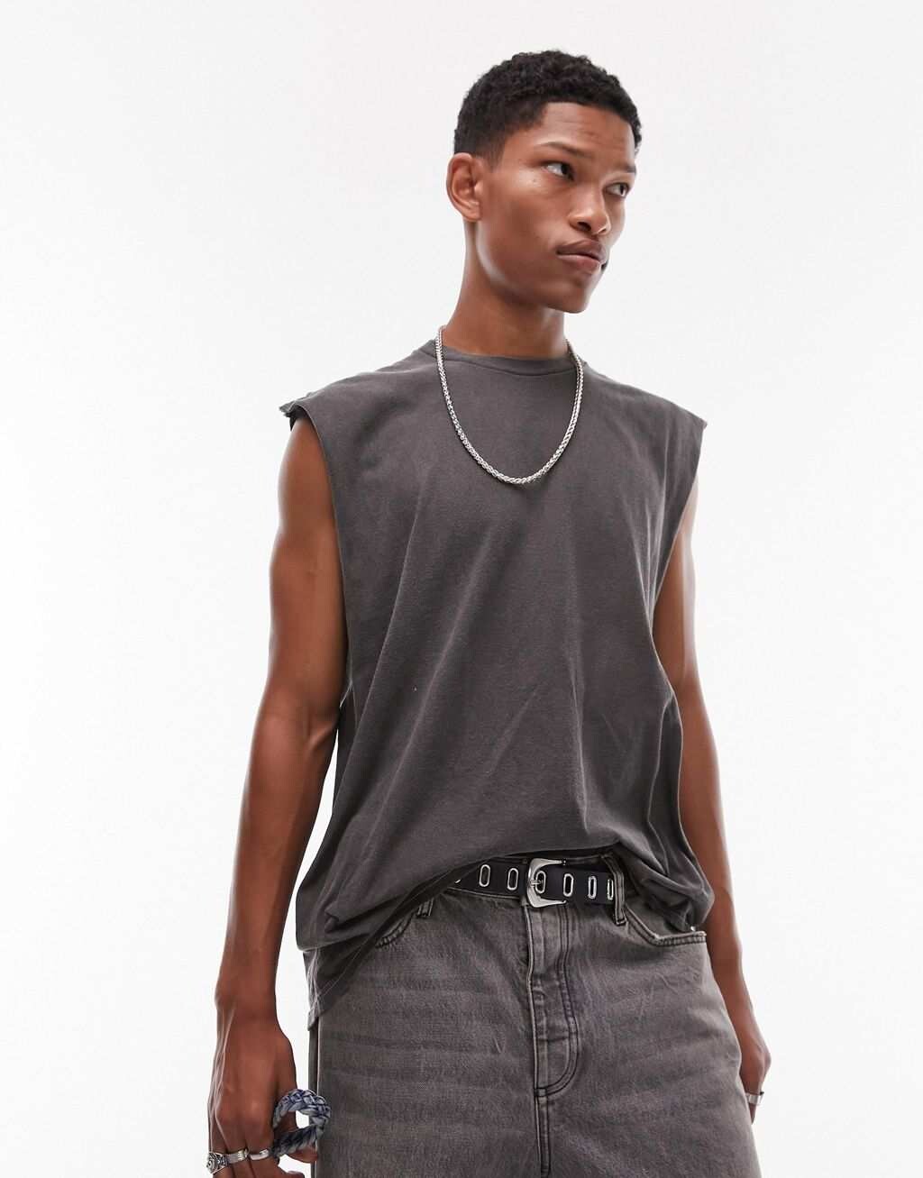 

Черная футболка оверсайз без рукавов Topman, Черный
