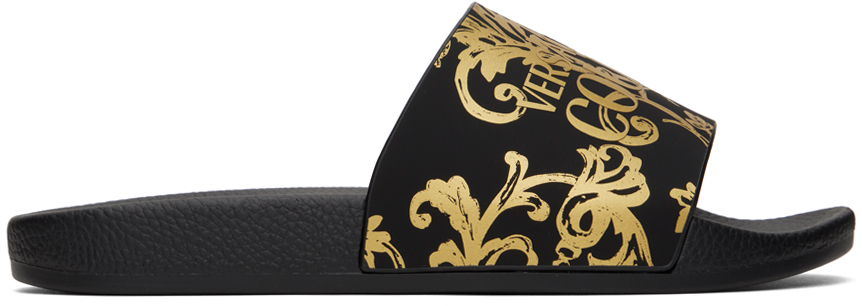 цена Черные шлепанцы с логотипом Versace Jeans Couture