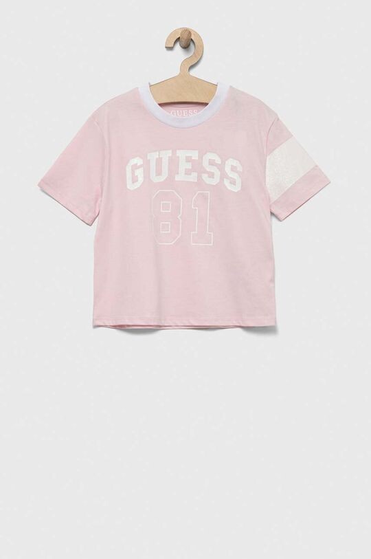 

Детская хлопковая футболка Guess, розовый