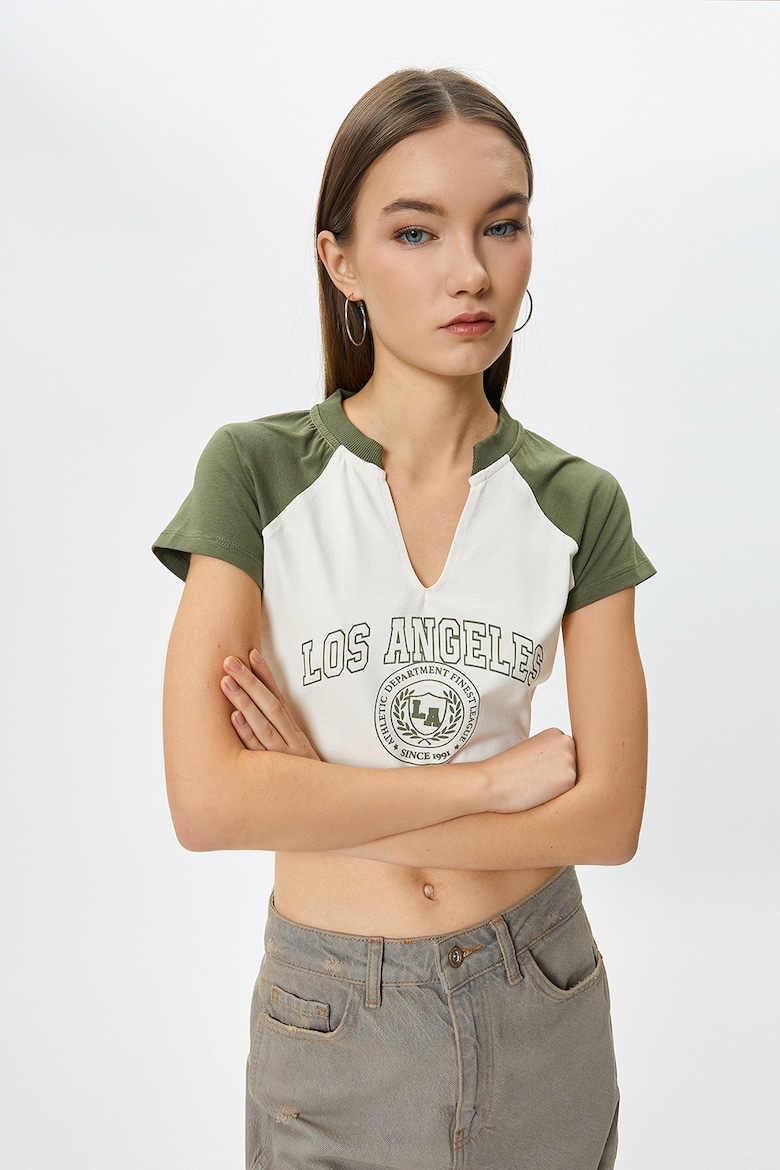 Короткая футболка с рукавами реглан Koton, зеленый короткая футболка с разрывами koton зеленый