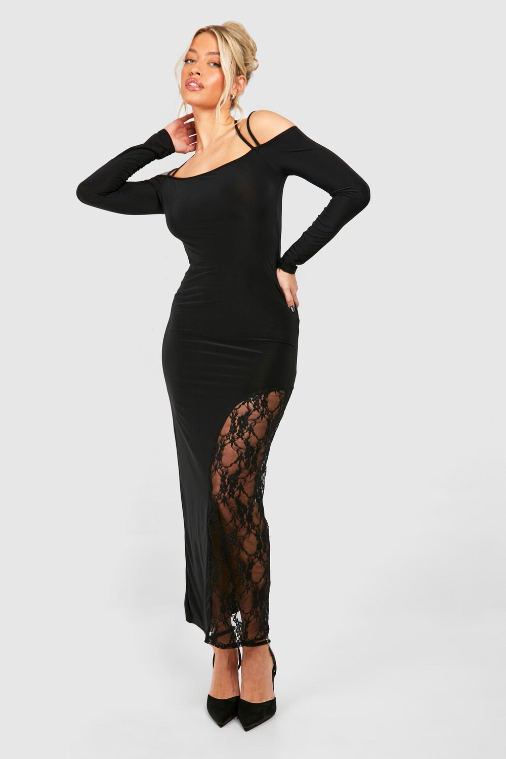 

Платье макси с кружевом Bardot boohoo, черный