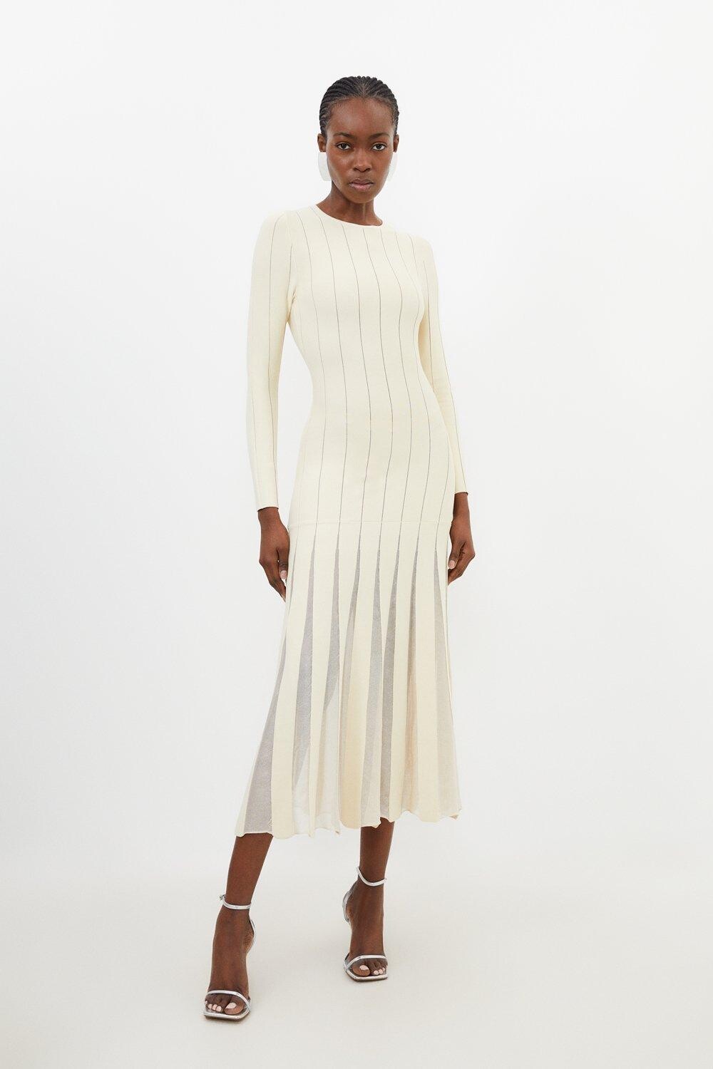 

Трикотажное платье мидакси с пышной юбкой из смеси вискозы Karen Millen, белый